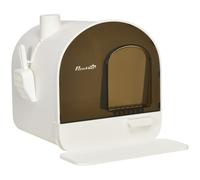 PawHut Cat Litter Tray, Hooded Cat Litter Box with Mat,Scoop,Filter, Flap Door, 43 x 44 x 47cm - White