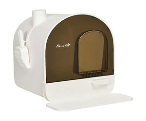 PawHut Cat Litter Tray, Hooded Cat Litter Box with Mat,Scoop,Filter, Flap Door, 43 x 44 x 47cm - White