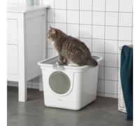 Pawhut Cat Litter Tray Pet Litter Box Toilet With Front Entrance, Top Exit In White White