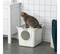 PawHut Cat Litter Box With Front Entrance And Top Exit - White, White