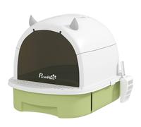Pawhut Cat Litter Tray W/ Lid, Enclosed Cat Litter Box W/ Pull-Out Drawer In Green Green