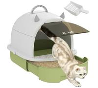 PawHut Cat Litter Tray with Lid, Enclosed Cat Litter Box with Pull-Out Drawer, Scoop, Deodorising Bags for Odour Control, Privacy, Portable, Easy to Clean, Green