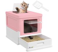 PawHut Cat Litter Tray with Lid, Scoop for Medium Cats Pink | Foldable Hooded Litter Tray with Pull-Out Drawer Pan, Easy Clean, Odour Control, Anti-Splashing, 2 Entrances