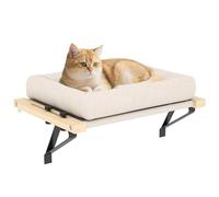 PawHut Cat Radiator Bed, Adjustable Hanging Cat Hammock with Solid Wood Frame, Removable and Machine Washable Cushion for Indoor Cats and Kittens, Cream White