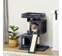 PawHut Cat Rest & Play Activity Tree w/ 2 House Perch Scratching Post Black | TJ Hughes