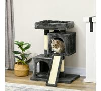 PawHut Cat Rest & Play Activity Tree w/ 2 House Perch Scratching Post Black - Black - E1 class Particleboard, plush, sisal - 1