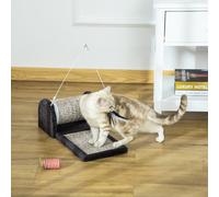 PawHut Cat Scratcher, Sisal Cat Scratching Board Mat Pad with Roller, Feather Toy, 44 x 24 x 16 cm, Grey
