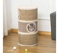 PawHut Cat Scratching Barrel Tower w/ Sisal and Seaweed Rope, Brown