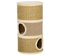 PawHut Cat Scratching Barrel Kitten Tree Tower for Indoor Cats Pet Furniture Climbing Frame Covered with Sisal and Seaweed Rope Cozy Platform Soft Plush Khaki