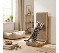 PawHut Cardboard Cat Scratcher with 3 Toy Balls, 57.5H cm L Shape Cat Scratching Board Wall Mounted, Vertical Scratching Post to Protect Furniture for Indoor Kittens