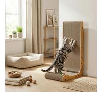 PawHut Cardboard Cat Scratcher with 3 Toy Balls, 57.5H cm L Shape Cat Scratching Board Wall Mounted, Vertical Scratching Post to Protect Furniture for Indoor Kittens