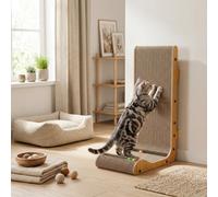 PawHut Cardboard Cat Scratcher with 3 Toy Balls, 57.5H cm L Shape Cat Scratching Board Wall Mounted, Vertical Scratching Post to Protect Furniture for Indoor Kittens