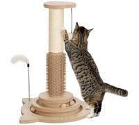 PawHut Cat Scratching Post, 49cm Cat Scratcher with Sisal Post, Interactive Track Ball Toy, Self Grooming Brush, Hanging Toy Ball, Feather, 5 in 1 Small Kitten Cat Scratch post, Oak Tone Wood