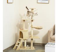 PawHut Cat Scratching Post 5-tier Tall Beige Condo Kitty Activity Centre Scratcher Climbing Tree with Toys Beige