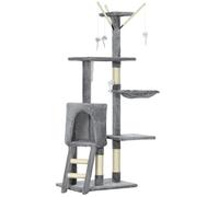 PawHut Cat Scratching Post, Cat Tree for Indoor Cats, Climbing Tower Scratcher with Ladder, Kitty Activity Centre, 135cm, Grey Aosom UK