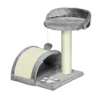 PawHut Cat Scratching Post, Cat Tree Scratching Kitten Activity Centre Climber Hanging Ball, Scratch Post for Indoor Cats, Grey Aosom UK