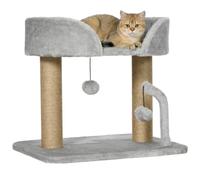 PawHut Cat Scratching Post w/Bed for Indoor Kittens 48x38x42cm Light Grey | Cat Tree Tower, Scratcher, Toy Balls