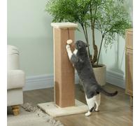 PawHut Cat Scratching Post for Indoor Cats, 81cm Cat Scratcher, Vertical Full Scratcher with Natural Jute Rope, Hanging Ball and Soft Plush, Beige