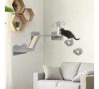PawHut Cat Wall Furniture, 3 Piece Cat Shelves with Scratching Posts, Scratching Pads, Perches, Wands, Toy Balls, Corner Design Kitty Wall Shelves for Indoor Kittens, Light Grey