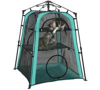 PawHut Cat Tent, 3-Tier Portable Pet Tent for Indoor Outdoor, Cat House with Multi-Door, Carry Bag, Breathable Mesh for Security & Ventilation, Sun Protection, Green