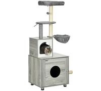 Pawhut Cat Litter Box Enclosure, With Cat House, Bed, Scratching Posts, Platform In Grey Grey