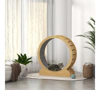 PawHut Cat Treadmill, Cat Exercise Wheel, 39.4 inch Kitten Running Wheel with Brake, Carpeted Runway for Exercise - Natural Wood Finish