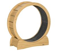 PawHut Cat Treadmill, Cat Exercise Wheel, 30 inch Kitten Running Wheel with Brake, Carpeted Runway for Exercise - Natural Wood Finish