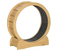 PawHut Cat Treadmill, Cat Exercise Wheel, 30 inch Kitten Running Wheel with Brake, Carpeted Runway for Exercise - Natural Wood Finish