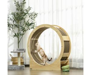 Pawhut Cat Treadmill With Brake, Scratching Pads For Indoor Cats, Oak Tone