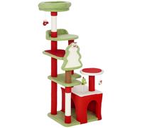 PawHut Cat Tree, 120cm Christmas Cat Tower with 3 Scratching Posts, Scratching Board, 2 Perches, Platforms, Toys, Green