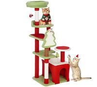 PawHut Cat Tree, 120cm Christmas Cat Tower with 3 Sisal Scratching Posts, 2 Perches, Condo, Platforms and Toys, Multi-Level Kitten Activity Centre with Scratching Board, Green