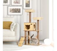 PawHut Cat Tree, 130cm Cat Tree for Indoor Cats, Multi-Level Plush Cat Tower