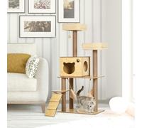 PawHut Cat Tree, 130cm Cat Tree for Indoor Cats, Multi-Level Plush Cat Tower