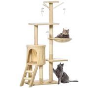 PawHut Cat Tree for Indoor Cats 135cm Kitten Tower Scratching Post Kitty Scratcher Climbing Tower with Ladder, Beige
