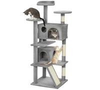 PawHut Cat Tree, 138cm Cat Tower with Sisal Scratching Posts and Pad, Bed, Condos, Platforms, Toy Balls, Anti-Tip Kit, Kitten Activity Centre for Indoor, Light Grey