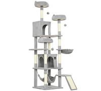 PawHut Cat Tree, 192 cm Large Multi-Level Cat Tower for Indoor Kittens with 8 Scratching Posts, 3 Plush Beds, 2 Hammocks