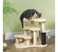 PawHut Cat Tree, 2-in-1 Pet Stairs w/ Scratching Tickling Post, Beige