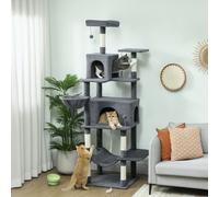 PawHut Cat Tree, 202cm Cat Tower with 2 Condos, 2 Hammocks, 2 Perches