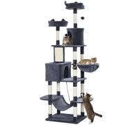PawHut Cat Tree, 206cm Cat Tower with Sisal Scratching Posts and Board, Beds, Condos, Platforms, Hammocks, Toy Balls & Rope, Anti-Tip Kit, Kitten Activity Centre for Indoor, Dark Grey Grey