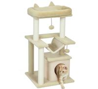 PawHut Cat Tree with Sisal Scratching Posts, Top Perch 90cm Beige