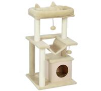 PawHut Cat Tree, 90cm Cat Tower with Sisal Scratching Posts, Cat Condo, Hammock, Top Perch and 2 Hanging Toys for Cats, Beige