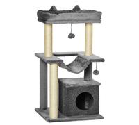 PawHut Cat Tree, 90cm Cat Tower with Sisal Scratching Posts, Cat Condo, Hammock, Top Perch and 2 Hanging Toys for Cats, Grey