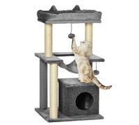 PawHut Cat Tree with Sisal Scratching Posts, Top Perch 90cm Grey