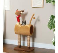 Pawhut Cat Tree - 98cm Deer-Designed Indoor Cat Tower with Scratching Posts, Toy Ball, Tunnel, Brown