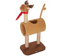 Pawhut Cat Tree - 98cm Deer-Designed Indoor Cat Tower with Scratching Posts, Toy Ball, Tunnel, Brown
