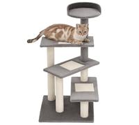 PawHut 100cm Cat Tree Uk Cat Tower Cat Tree for Large Cats, Solid Particle Board for Long Term Use, Beige & Grey Aosom UK