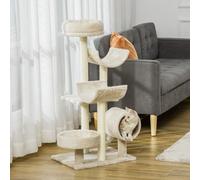 Pawhut Cat Tree Activity Center Scratching Post Perch Tunnel 105Cm Beige