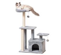 PawHut Cat Tree Activity Center w/ Scratching Post Sisal Hanging Ball Light Grey | TJ Hughes