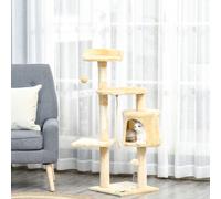 Pawhut Cat Tree Activity Centre Scratcher Scratching Post With Toys Beige Beige