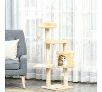 PawHut Cat Tree Activity Centre Scratching Post With Toys 4-tier Beige 114cm - Beige - Particle Board, Plush - 1